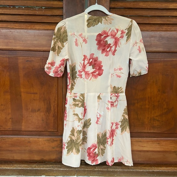 Reformation Morning Pink Floral Print Button Front Fit N Flare Mini Dress Size 2 - Picture 5 of 7